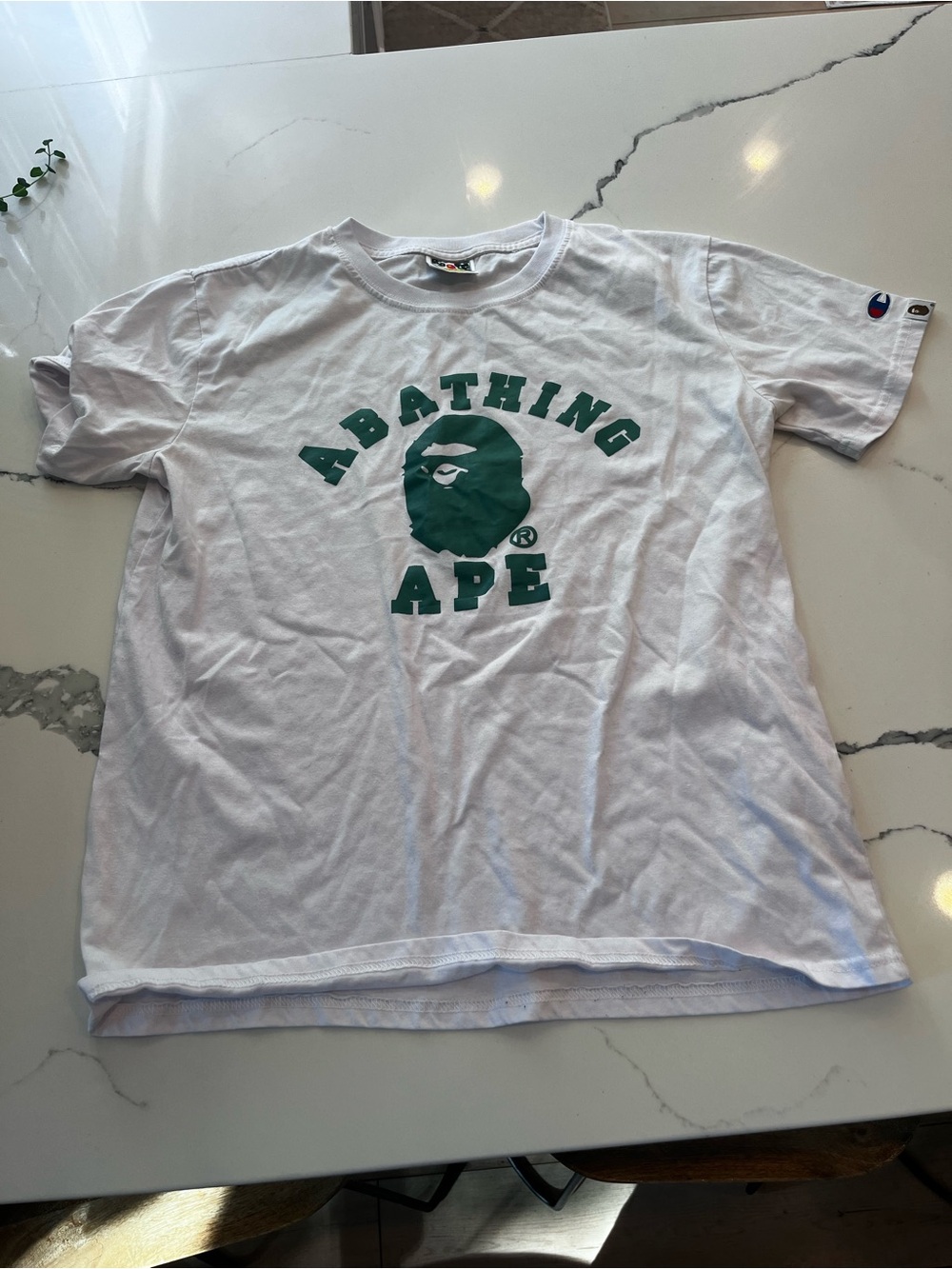 Bape White Kids Tee with Green Ape Logo